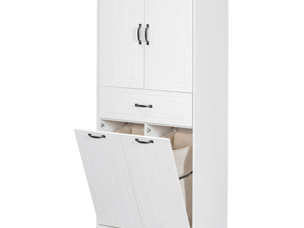 Modern Bathroom Storage Cabinet With Two Laundry Baskets, One Drawer, Adjustable Shelf