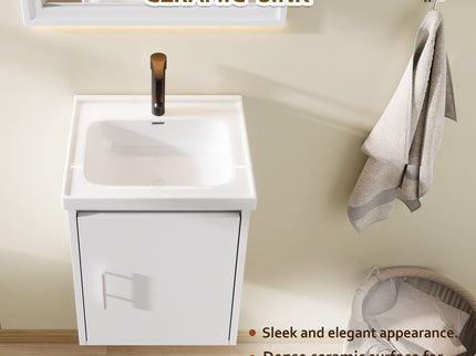 20" Floating Bathroom Vanity Combo With Wall Cabinet, Ceramic Sink & Soft Close Doors - White