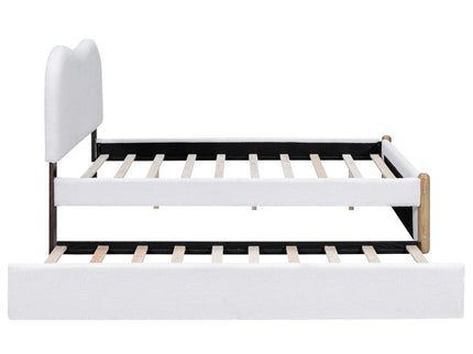 Upholstered Platform Bed With Wood Supporting Feet And Trundle