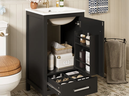 Bathroom Vanity With Ceramic Sink, Soft Close Drawers, Door Organizer, Divider Drawer, Adjustable Foot Pads