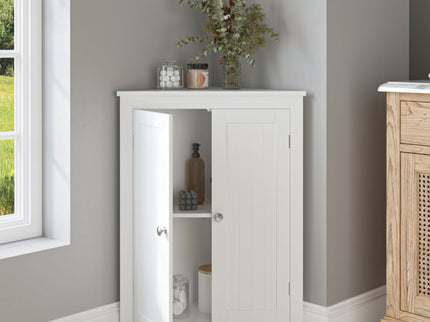 Corner Cabinet With 2 Doors And Adjustable Shelves, Freestanding Narrow Storage Organizer For Bathroom - White