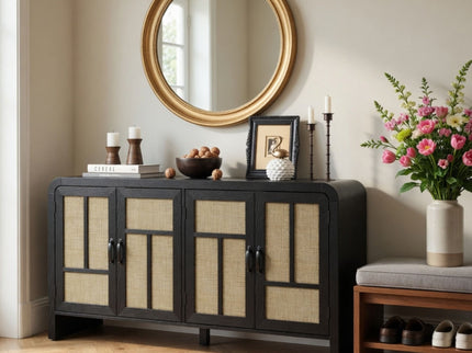 Sideboard Buffet Cabinet With 4 Doors & Adjustable Shelves - Black