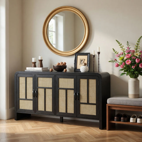 Sideboard Buffet Cabinet With 4 Doors & Adjustable Shelves - Black