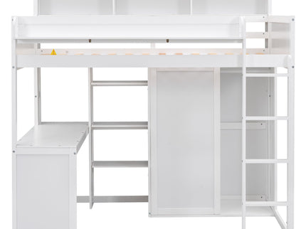 Loft Bed With Built In Desk, Storage Shelves, And Wardrobe