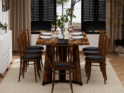 Rustic Rectangular Large Dining Table, Waterproof Desk For 8 People, & Steel With Adjustable Legs - Black / Rustic Brown