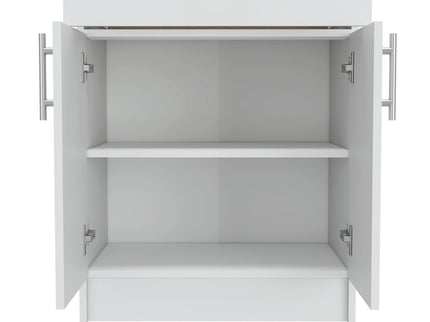 Pantry Organizer Cabinet One Drawer, Two Interior Shelves, Two Doors - White / Light Oak