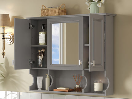 Wall Mounted Bathroom Medicine Wall Cabinet With Mirror & Open Shelves