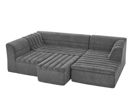 U-Shaped Modular Sectional Sofa With Chaise And Movable Ottoman With Wave-Shaped Armrest