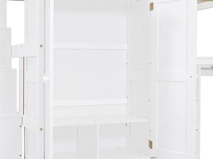 Loft Bed With Stairs, Bookshelf, Drawers, Desk & Wardrobe, Space Saving Multifunctional Furniture