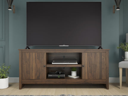TV Stand For TVs Up To 65" With Open Shelves And Storage Cabinets - Walnut