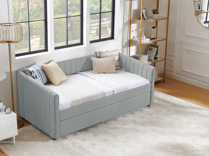 Upholstered Daybed With Trundle With Vertical Stripes