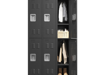 6 Door Lockers With Lock For Secure Storage - Black