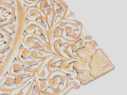 Floral Hand Carved Mandala Square Wall Decor With Spiritual Symbolism - Gold / White