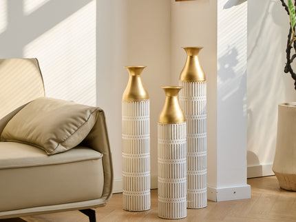 Floor Metal Vases Decorated White Metal Vases (Set of 3) Gorgeous Home Decoration Large Glazed Metal Vases - White