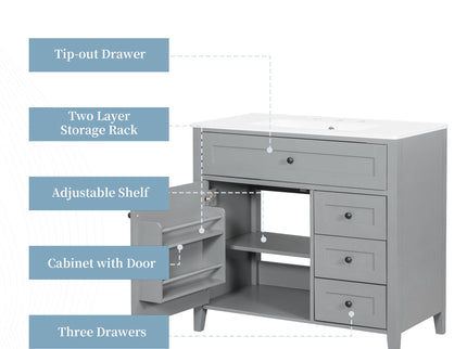 Bathroom Vanity With Sink, Cabinet With 3 Drawers And Adjustable Shelf