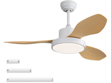 Ceiling Fan With 22W LED Light And Remote Control 6 Speeds Reversible DC Motor For Living Room - White