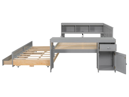 Daybed With Storage Shelves, Drawers, Trundle, Charging Station, LED Light, Desk And Cabinet