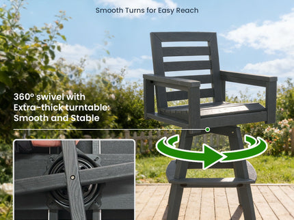 Outdoor Swivel Bar Chair, Ladderback With Wide & Thickened Frame