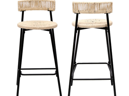 Boho Style Handwoven Paper Rope Counter Stools (Set of 2)