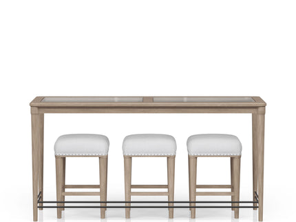 Glass Console Table With 3 Stools - Frosted