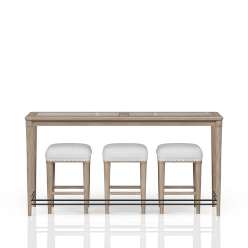 Glass Console Table With 3 Stools - Frosted