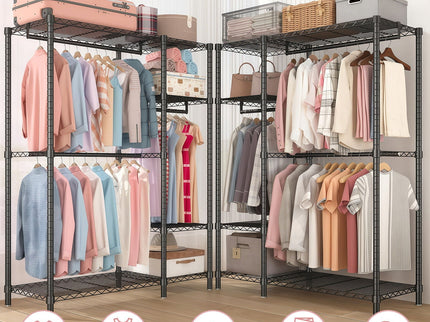 Freestanding Clothes Rack, With 6 Adjustable Wire Shelves And 3 Garment Rails - Black