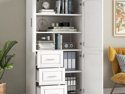 Tall And Wide Storage Cabinet With Doors, 3 Drawers