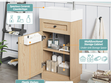 Bathroom Vanity With Reversible Resin Sink, Cabinet & Zinc Alloy Handles - Wood