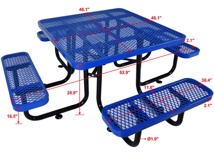 Square Outdoor Steel Picnic Table, With Umbrella Pole