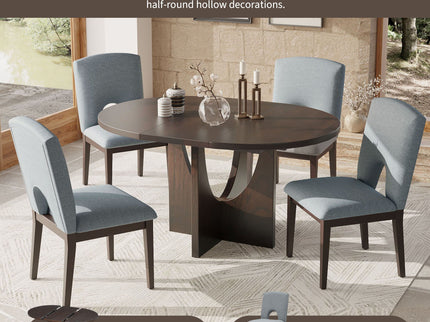 Topmax - 5 Piece Modern Extendable Round Dining Table Set With Removable Leaf For Small Places
