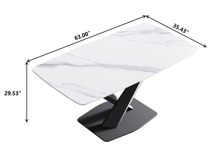 63" Modern Artificial Stone Dining Table, 6 People - White / Black