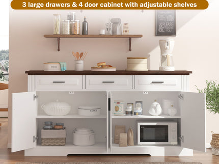 Fluted Sideboard Buffet Cabinet With 4 Doors And 3 Drawers
