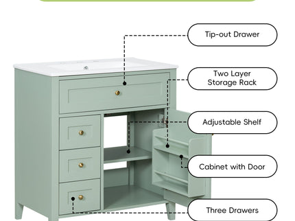 Modern Bathroom Vanity With Sink, 3 Drawers And Adjustable Shelf