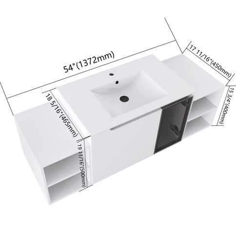 Wall Mounted Bathroom Vanity With Sink, Cabinet & Half Door