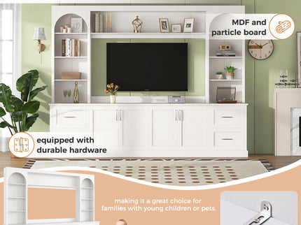 Arched Entertainment Center Wall Unit With Drawers, TV Stand