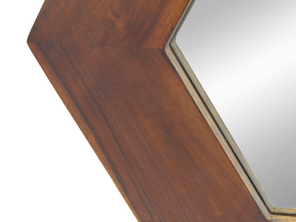 Hexagon Mirror With Natural Wood Frame, Wall Decor For Living Room Bathroom Hallway