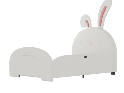 Upholstered Rabbit-Shape Princess Bed With Headboard And Footboard