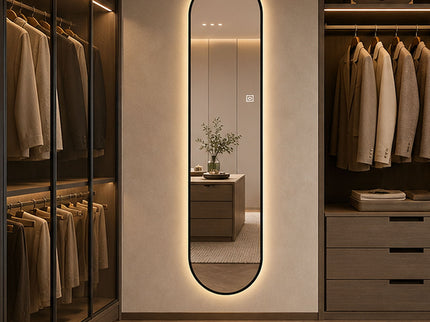 Capsule Shaped Dimmable LED Full Length Wall Mirror With Frame - Silver