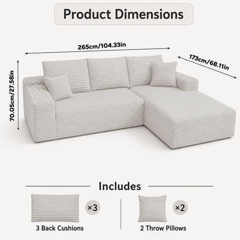 Modern L-Shaped Sectional Sofa With Left Facing Chaise