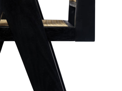 Modern Minimalist Bar Stool With Cane Seat - Black / Natural