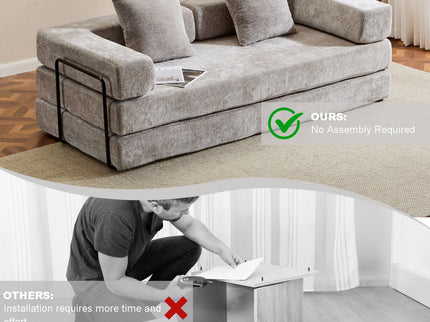 Convertible Floor Sofa Bed With Pillow Back Support Armrest