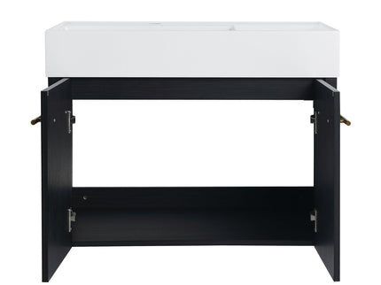 Modern Wall Mounted Bathroom Vanity With Resin Sink And Storage Rack