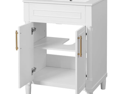 Bathroom Vanity With Integrated Sink, 2 Door Cabinet, Single Sink For Small To Medium Bathrooms