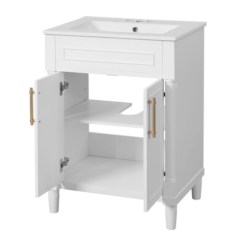 Bathroom Vanity With Integrated Sink, 2 Door Cabinet, Single Sink For Small To Medium Bathrooms
