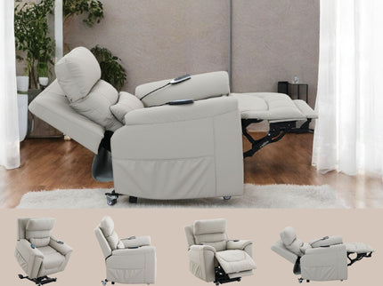 Marsha - Silicone Synthetic Leather Power Motion Recliner With Lift Heating Massage Chair - Light Gray