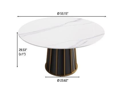 53.15" Modern Artificial Stone Round Panel Metal Iron Base Dining Table, Can Accommodate 6 People, (Not Including Chairs) - White / Black