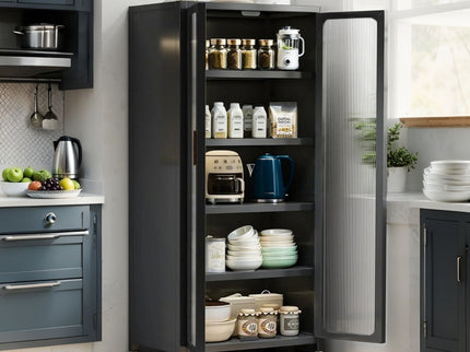 6 Tier Storage Cabinet With Transparent Door, Adjustable Shelves & Wheels