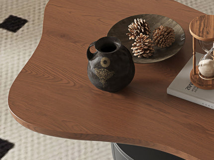 Cloud Coffee Table With 2 Drawers & Multi Layer Storage - Dark Walnut / Matt Black