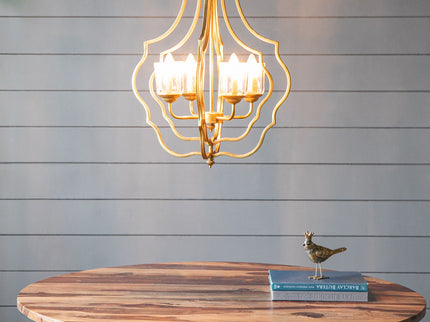 4 Light Metal Chandelier, Hanging Light Fixture With Adjustable Chain For Kitchen, Bulb Not Included - Gold