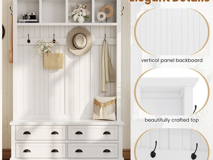 Hall Tree With 4 Drawers, Coat Rack With 6 Hooks